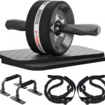 EnterSports Bauchroller, 6-in-1 Bauchtrainer mit Fitnessband, Liegestuetze, Kniematte, Fitness Geraete Bauchmuskeltrainer ab wheel set, ideal fuer Maenner und Frauen zu Hause zu trainieren